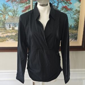 Banana Republic Black Long-Sleeve Button Down Wrap-Style Shirt